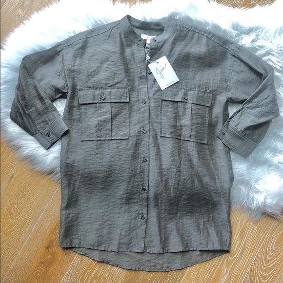 JOIE Lidelle Button Up Sheen Blouse in Moss NWT Size XS - Picture 5 of 13